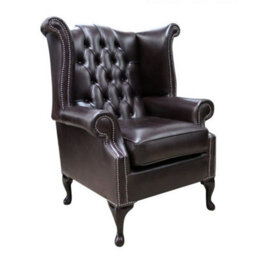 Chesterfield High Back Wing Chair Old English Smoke Leather In Queen Anne Style - thumbnail 1