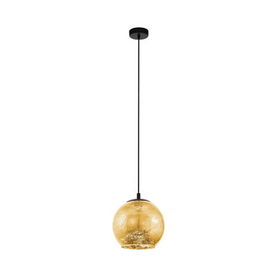 Stylish Black Pendant Ceiling Light With Gold Glass Shade And E27 Bulb