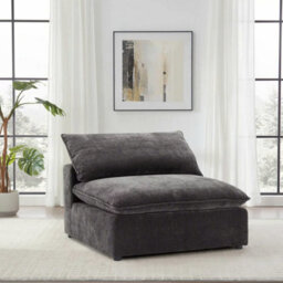 Xample Aiden & Ivy Sereen Dark Grey Fabric Armless Chair, Modular Seating, Reversible Feather Blend Cushions, Rds Feather-Wrapped Foam - thumbnail 1