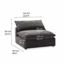 Xample Aiden & Ivy Sereen Dark Grey Fabric Armless Chair, Modular Seating, Reversible Feather Blend Cushions, Rds Feather-Wrapped Foam - thumbnail 2