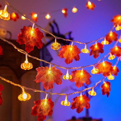 3M 20Led Halloween String Lights With Pumpkin Maple Leaf, Pumpkin Maple Leaf Garland For Home Decor For Halloween, Autumn - image 1