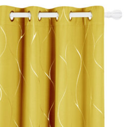 Deconovo Mellow Yellow, Thermal Insulated Room Darkening Curtains, Silver Wave Line Foil Printed Curtains W66 X L54 Inch, 2 Panels - thumbnail 1