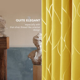 Deconovo Mellow Yellow, Thermal Insulated Room Darkening Curtains, Silver Wave Line Foil Printed Curtains W66 X L54 Inch, 2 Panels - thumbnail 3