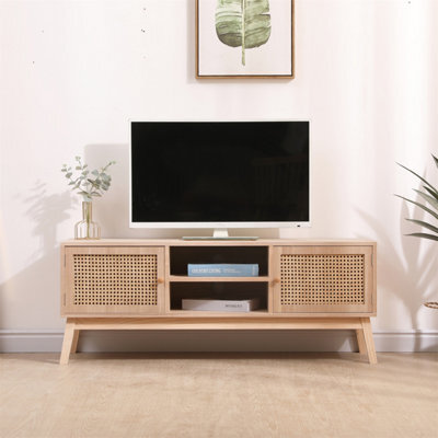 "Furniturehmd Tv Stand Cabinet With Shelves Wicker Door Front Scandi Style Entertainment Unit For Tv's Up To 55"" Living Room" - image 1