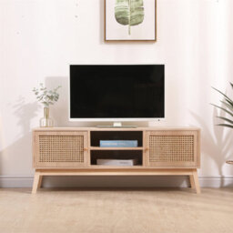 "Furniturehmd Tv Stand Cabinet With Shelves Wicker Door Front Scandi Style Entertainment Unit For Tv's Up To 55"" Living Room"