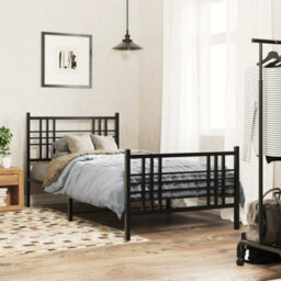Berkfield Metal Bed Frame Without Mattress With Footboard Black 90X190Cm - thumbnail 1