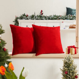 Deconovo Set Of 2 Square Cushion Covers 55Cm X 55Cm 22X22 Inches Throw Pillow Cases For Sofa With Invisible Zipper Red - thumbnail 1