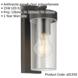 2 Pack Modern Outdoor Ip44 Wall Lantern Light - 15W E27 Gls Led - Dimmable - thumbnail 2