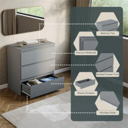 Grey Designs Denver 3 Drawer Chest Of Drawers Storage - thumbnail 2