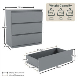 Grey Designs Denver 3 Drawer Chest Of Drawers Storage - thumbnail 3