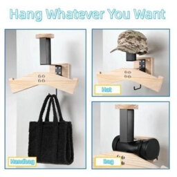 Wooden Wall Motorcycle Helmet Rack Shelf Bag & Key Hook - thumbnail 4