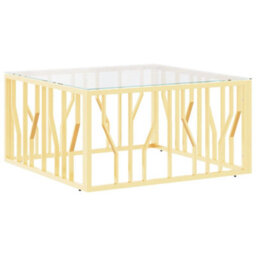 Berkfield Coffee Table Gold 80X80X40 Cm Stainless Steel And Glass - thumbnail 2