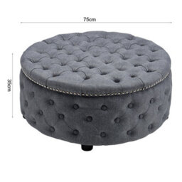 Living And Home Dark Grey Round Linen Upholstered Deep Buttoned Ottoman With Studded Edge Dia 750 X H 350 mm - thumbnail 3