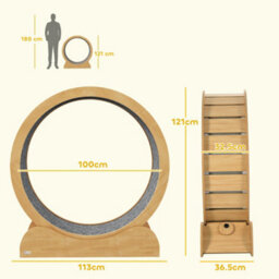 "Pawhut Cat Treadmill, 39.4"" Wooden Cat Running Wheel With Brake, Natural" - thumbnail 3