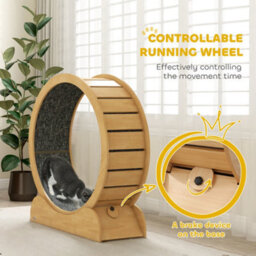 "Pawhut Cat Treadmill, 39.4"" Wooden Cat Running Wheel With Brake, Natural" - thumbnail 6