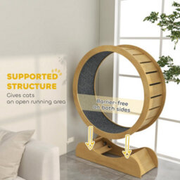 "Pawhut Cat Treadmill, 39.4"" Wooden Cat Running Wheel With Brake, Natural" - thumbnail 5