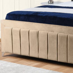UKBEDFURNITURE Sierra Beige Plush Valvet Upholstered Bed Frame - Slatted Base With 10 Inch Orthopedic Mattress - 48 Inch Headboard - thumbnail 3