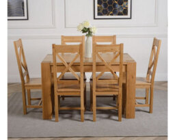 That's Furniture Kuba 125 X 80 Cm Chunky Oak Small Dining Table And 6 Chairs Dining Set With Berkeley Chairs - thumbnail 2
