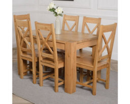 That's Furniture Kuba 125 X 80 Cm Chunky Oak Small Dining Table And 6 Chairs Dining Set With Berkeley Chairs - thumbnail 1