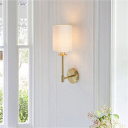 Loops 2 Pack Satin Brass Dimmable Wall Light - Modern Vintage White Cylinder Shade - 6W Led E14 - thumbnail 4