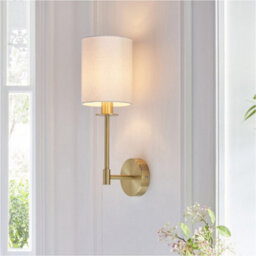 Loops 2 Pack Satin Brass Dimmable Wall Light - Modern Vintage White Cylinder Shade - 6W Led E14 - thumbnail 3