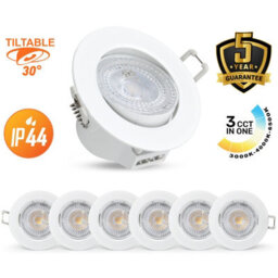 Paul Russells Led Downlight White Tilt Recessed Ceiling Spotlight 4.8W 500 Lumens, Ip44, Colour Changeable Cct3 Pack Of 6 - thumbnail 1