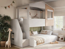 Flair Dreamland House Triple Bunk Bed With Staircase White & Oak - thumbnail 1
