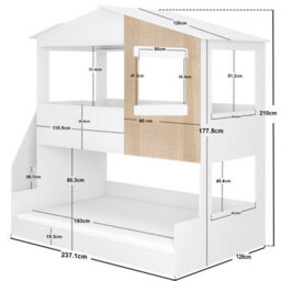 Flair Dreamland House Triple Bunk Bed With Staircase White & Oak - thumbnail 7