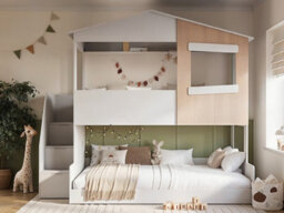 Flair Dreamland House Triple Bunk Bed With Staircase White & Oak - thumbnail 2