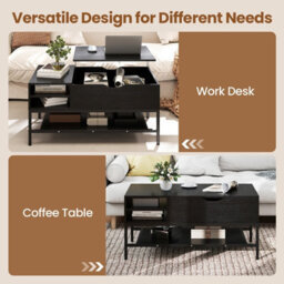 Costway Lift Top Coffee Table With Shelf Wooden Lifting Living Room Table-Black - thumbnail 9