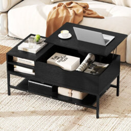 Costway Lift Top Coffee Table With Shelf Wooden Lifting Living Room Table-Black - thumbnail 1