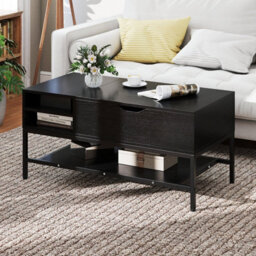 Costway Lift Top Coffee Table With Shelf Wooden Lifting Living Room Table-Black - thumbnail 5