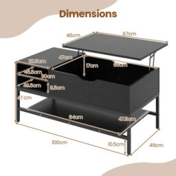 Costway Lift Top Coffee Table With Shelf Wooden Lifting Living Room Table-Black - thumbnail 3