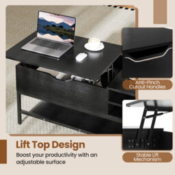 Costway Lift Top Coffee Table With Shelf Wooden Lifting Living Room Table-Black - thumbnail 6