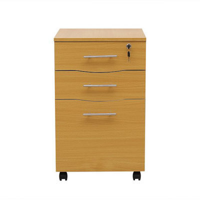 MMT Funiture Designs Beech Wooden Filing Cabinet With 3 Drawers - 1 Lockable Drawer Filing Cabinet - Short Wood Office Storage Cupboard Organiser - image 1