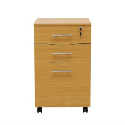 MMT Funiture Designs Beech Wooden Filing Cabinet With 3 Drawers - 1 Lockable Drawer Filing Cabinet - Short Wood Office Storage Cupboard Organiser - thumbnail 1