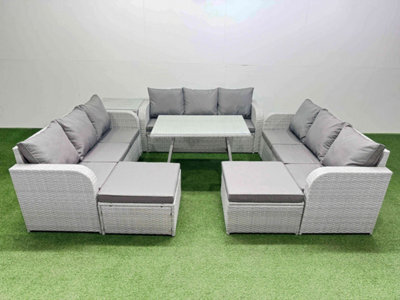 Fimous 11 Seat Outdoor Pe Rattan Garden Furniture With Cushions 3 Seater Sofa Side Table 2 Big Stools Light Grey - image 1