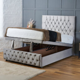 Bsspoke Mulberry Ottoman Divan Bed Silver Plush Velvet 54Inch Headboard & Footboard No Mattress 3Ft 4Ft 4Ft6 5Ft 6Ft - thumbnail 3