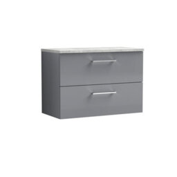 Nuie Arno Wall Hung 2-Drawer Modern Vanity Unit With Bellato Grey Laminate Worktop