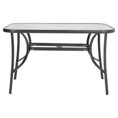 Breeins 120 X 80Cm Rectangular Outdoor Garden Coffee Table With Rippled Tempered Glass Top And Parasol Hole, Black - image 1