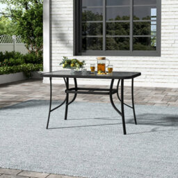 Breeins 120 X 80Cm Rectangular Outdoor Garden Coffee Table With Rippled Tempered Glass Top And Parasol Hole, Black - thumbnail 2