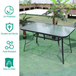 Breeins 120 X 80Cm Rectangular Outdoor Garden Coffee Table With Rippled Tempered Glass Top And Parasol Hole, Black - thumbnail 6