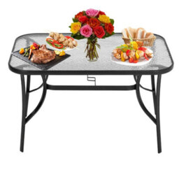 Breeins 120 X 80Cm Rectangular Outdoor Garden Coffee Table With Rippled Tempered Glass Top And Parasol Hole, Black - thumbnail 5