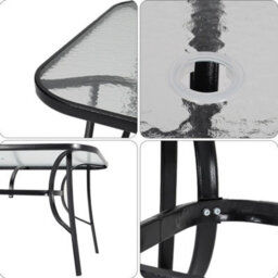 Breeins 120 X 80Cm Rectangular Outdoor Garden Coffee Table With Rippled Tempered Glass Top And Parasol Hole, Black - thumbnail 4
