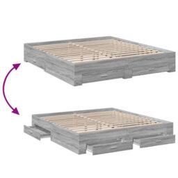 Berkfield Bed Frame With Drawers Without Mattress Grey Sonoma 180X200 Cm Super King - thumbnail 7