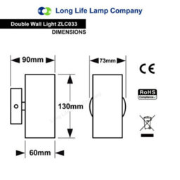 Long Life Lamps Company Indoor Wall Light Up/down Stainless Steel Finish Zlc033 - thumbnail 2