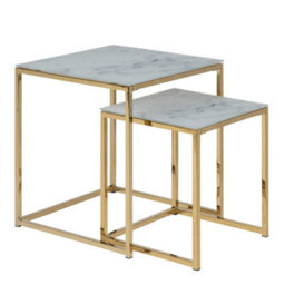 Wyld Haus Vodskov White Marble Effect Nesting Side Tables Set Of 2 Gold Legs - thumbnail 2
