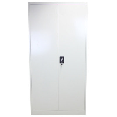MonsterShop Powder Coated Steel Light Grey Office 2 Doors Filing Cabinet Flatpack Document File Lockable Storage 180Cm - image 1