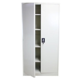 MonsterShop Powder Coated Steel Light Grey Office 2 Doors Filing Cabinet Flatpack Document File Lockable Storage 180Cm - thumbnail 3