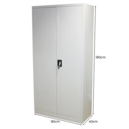 MonsterShop Powder Coated Steel Light Grey Office 2 Doors Filing Cabinet Flatpack Document File Lockable Storage 180Cm - thumbnail 5